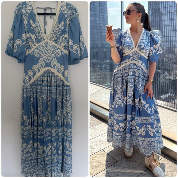 Farm Rio x Anthropologie Printed V-Neck Puff-Sleeve Maxi Dress - Picture 1 of 7
